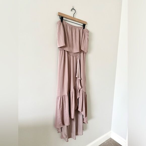 NWT Naked Zebra Strapless Ruffle High Low Hem Dress in Blush Pink Size L - Picture 2 of 8
